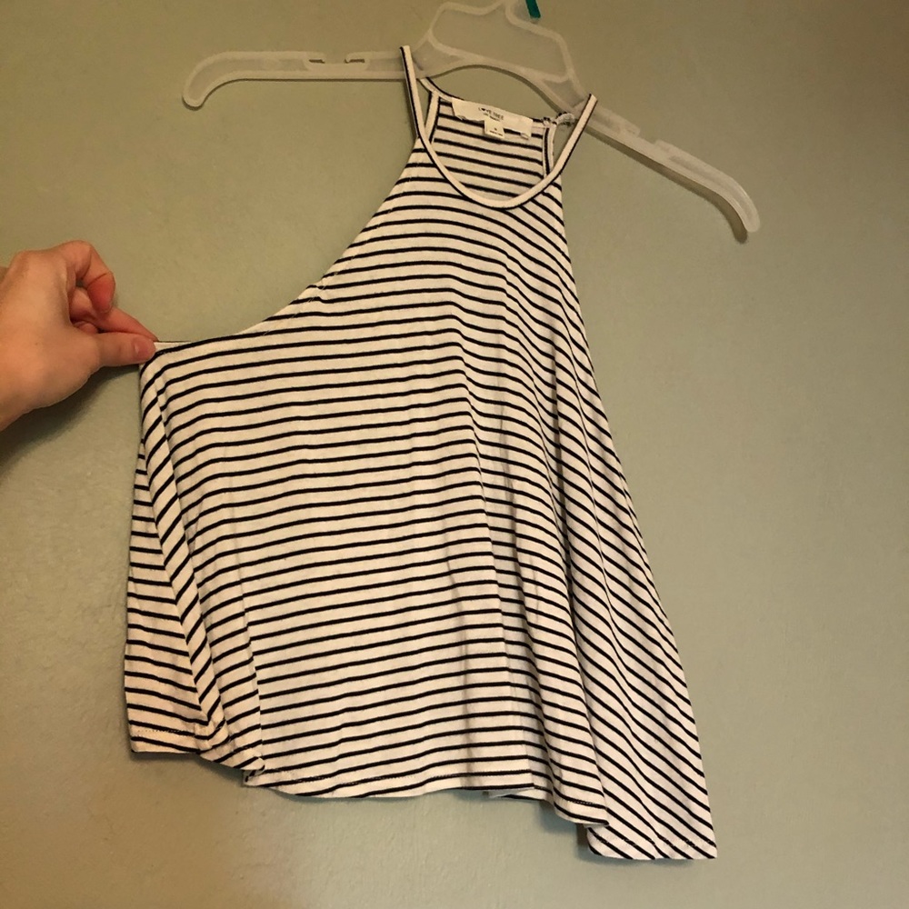 Black and White Striped Halter Cami Crop Top